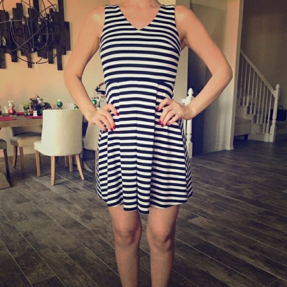 Monteau dark blue and white striped dress
